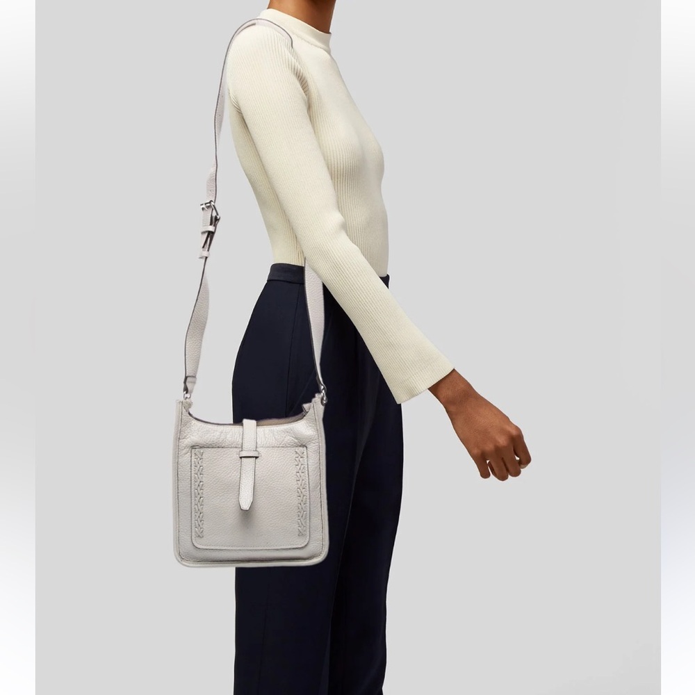 Rebecca Minkoff Unlined Feed Bag with Whipstitch in white pebbled leather